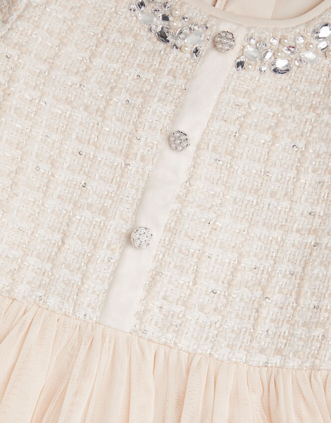 Embellished Tweed Mesh Dress, Ivory (IVORY), large