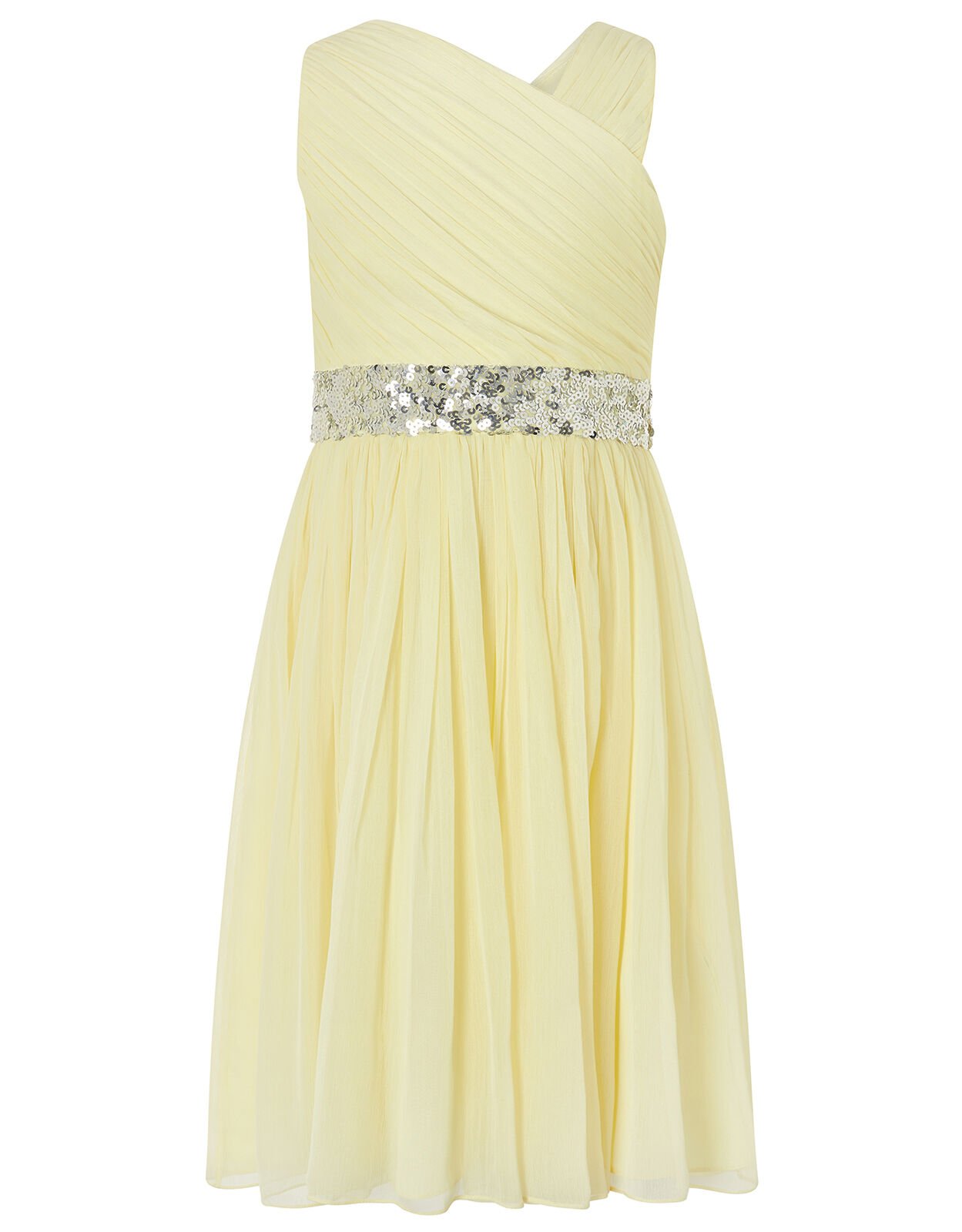 Abbey One Shoulder Dress with Sequin Waistband Yellow