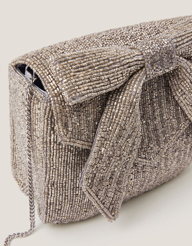 Bella Beaded Bow Bag, Silver (SILVER), large