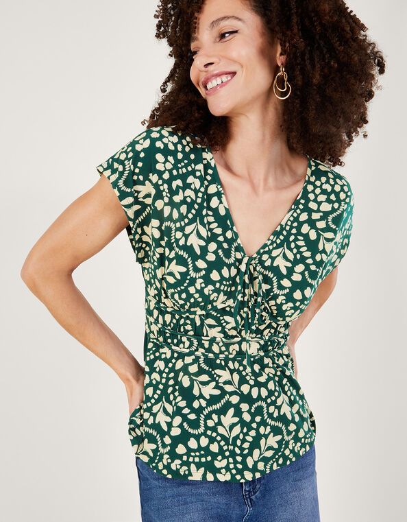 Print Fit-and-Flare Jersey Top, Green (DARK GREEN), large