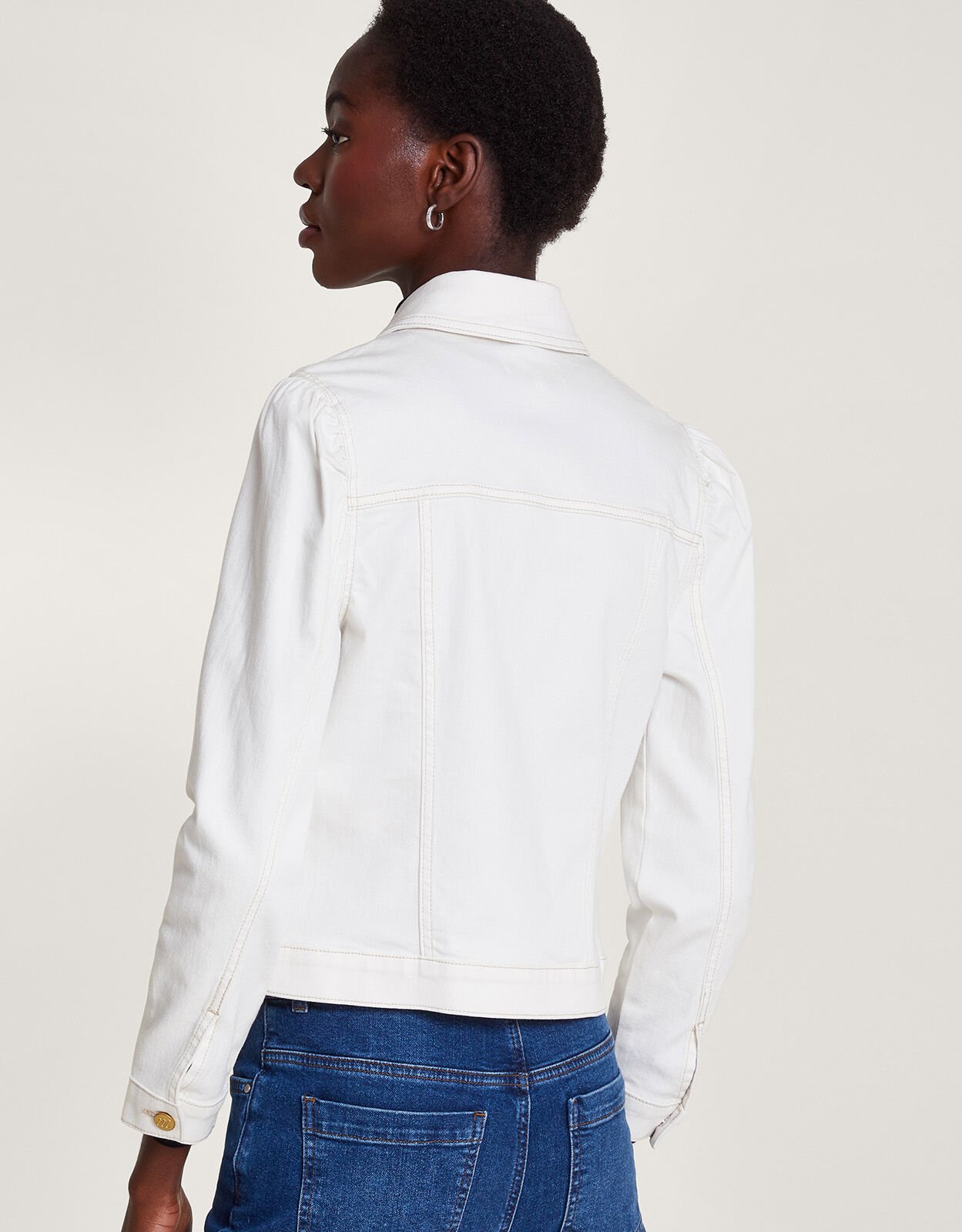 Puff sleeve white denim jacket discount