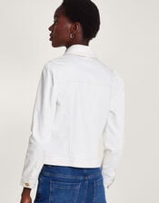 Puff Sleeve Denim Jacket with Sustainable Cotton, Natural (ECRU), large