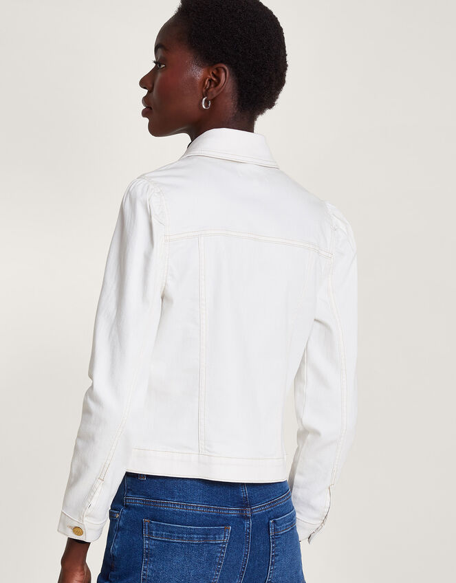 Puff Sleeve Denim Jacket with Sustainable Cotton, Natural (ECRU), large