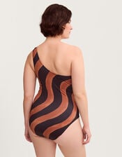 Callie Thorpe x Monsoon One-Shoulder Wave Print Shaping Swimsuit, Black (BLACK), large