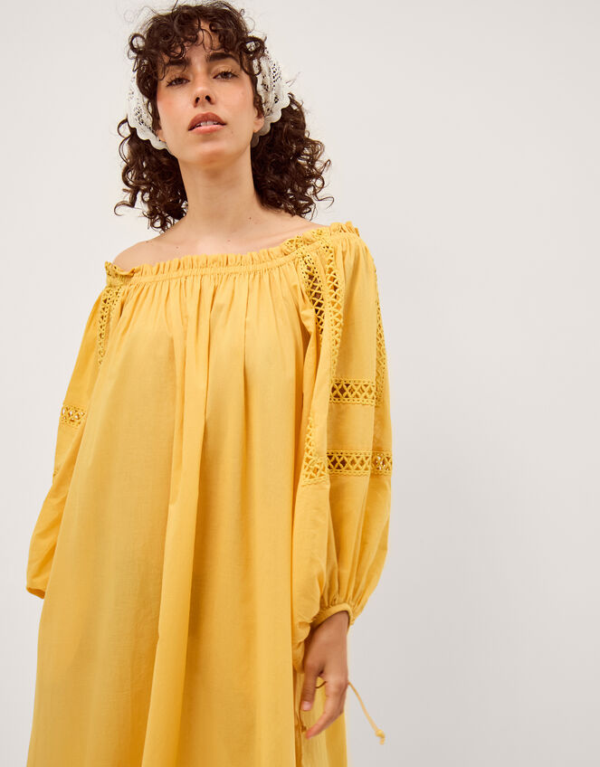 Lola Off-The-Shoulder Cotton Midi Dress, Yellow (YELLOW), large