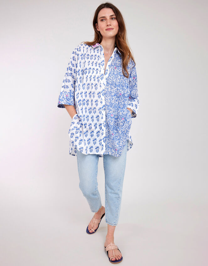East Aoki Block Print Shirt, Blue (BLUE), large