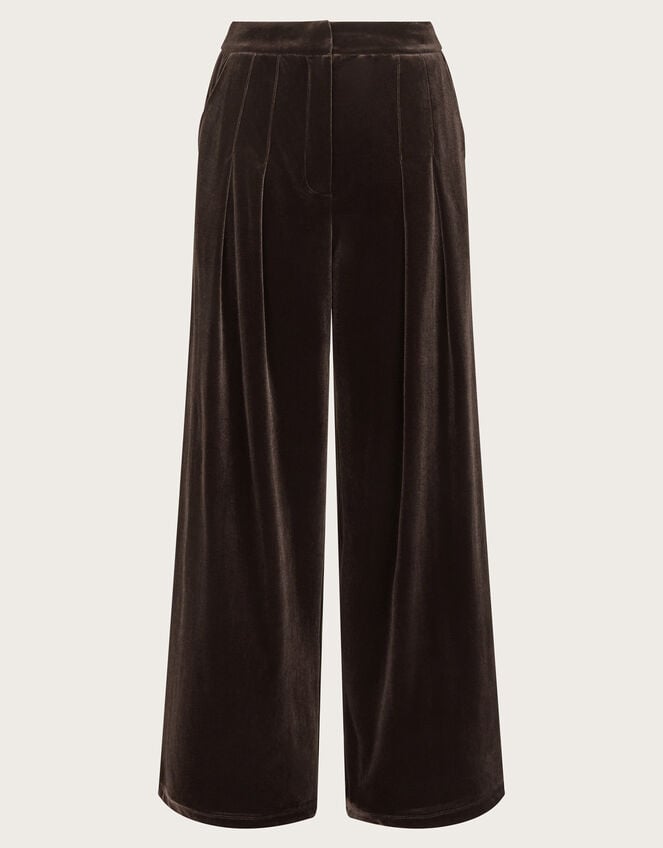 Valery Wide Leg Velvet Trousers, Brown (CHOCOLATE), large