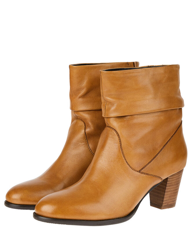 Slouch Leather Ankle Boots, Tan (TAN), large