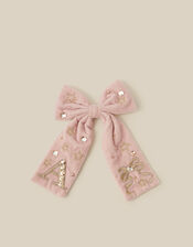 Embellished Velvet Initial Bow Clip, Pink (PINK), large