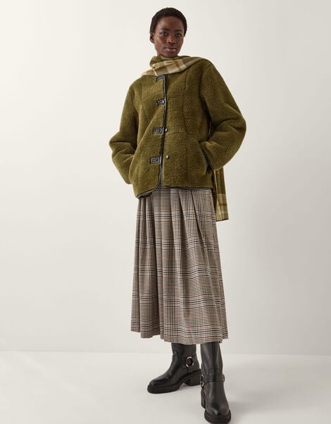 Lara Faux Fur Teddy Jacket, Green (KHAKI), large