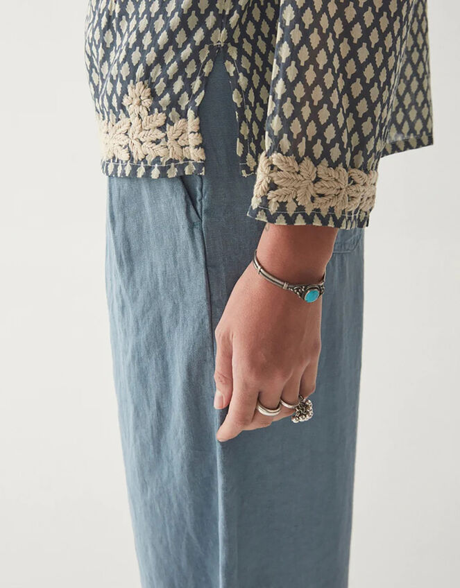 Maison Hotel Embroidered Print Blouse, Blue (BLUE), large