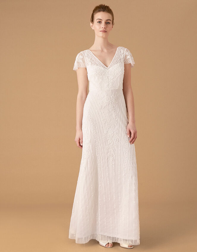 Marilyn Floral Embellished Bridal Dress, Ivory (IVORY), large