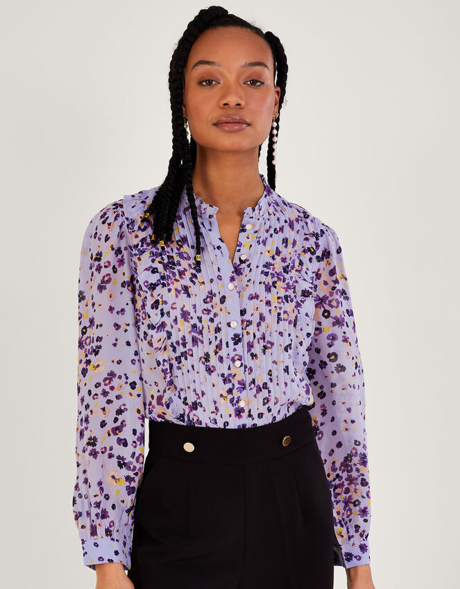 Blossom Pin Tuck Blouse in Sustainable Viscose, Purple (LILAC), large