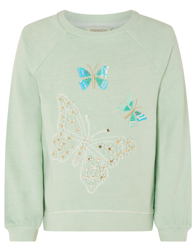 Embellished Butterfly Sweatshirt, Blue (TURQUOISE), large