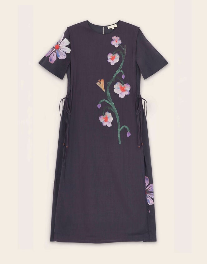 East Filipa Watercolour Floral Midi Dress, Blue (NAVY), large