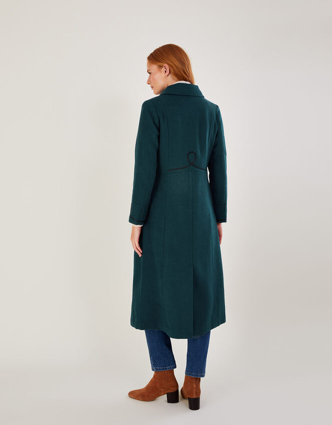 Minnie Military Long Coat in Wool Blend, Teal (TEAL), large
