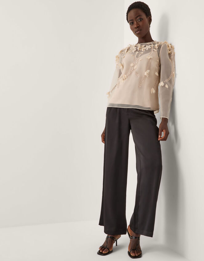 Gwen Floral Appliqué Organza Top, Cream (CREAM), large