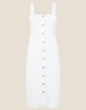Button-Through Denim Pinafore Dress, Natural (ECRU), large