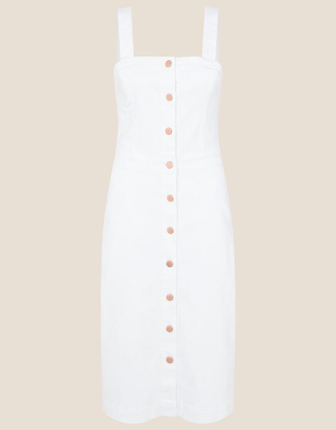 Button-Through Denim Pinafore Dress, Natural (ECRU), large