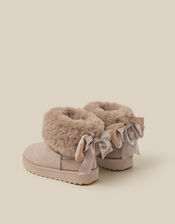 Velvet Bow Fluffy Ankle Boots, Brown (TAUPE), large