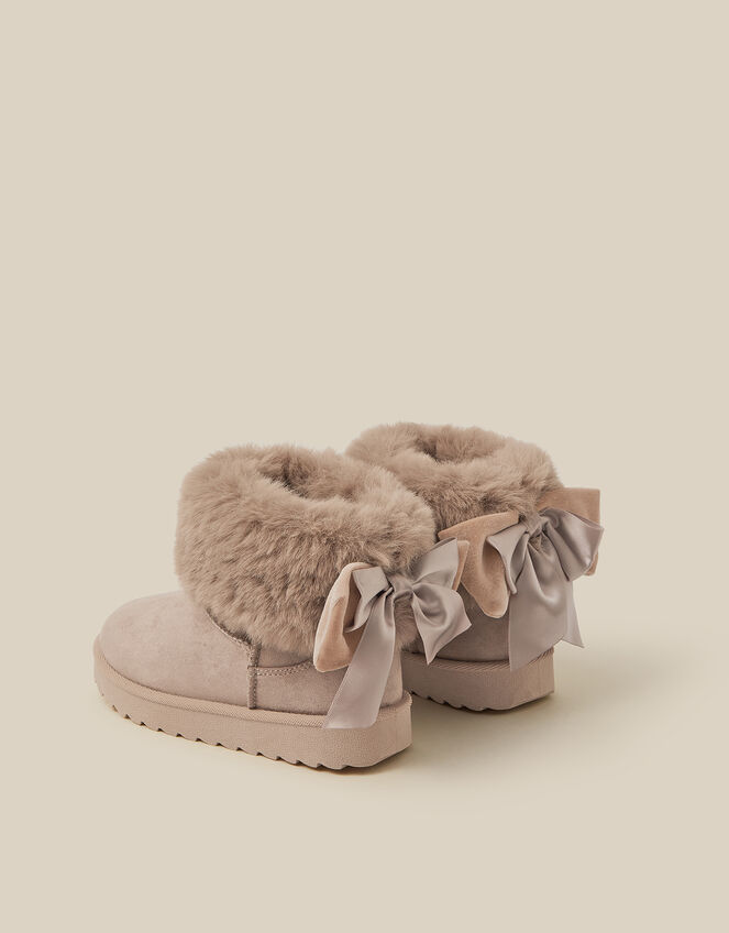 Velvet Bow Fluffy Ankle Boots, Brown (TAUPE), large