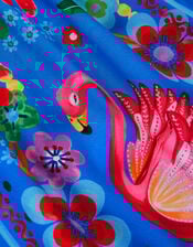 Flamingo Floral Print Beach Dress, Blue (BLUE), large