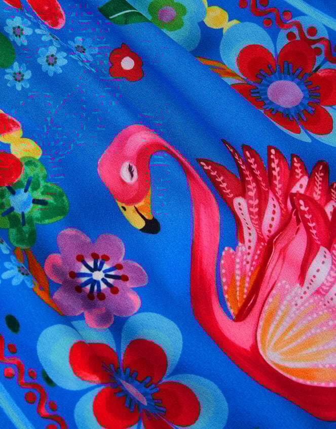 Flamingo Floral Print Beach Dress, Blue (BLUE), large