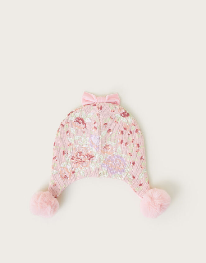 Baby Floral Print Bobble Hat, Pink (PINK), large