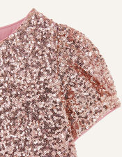Sequin Puff Sleeve Top, Gold (ROSE GOLD), large