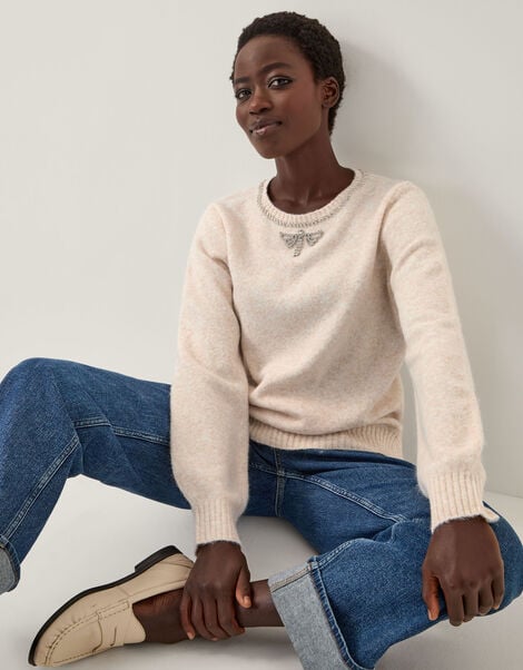 Ellen Diamanté Embellished Jumper, Ivory (IVORY), large