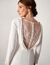 Aleah Long Sleeve Cowl Lace Bridal Dress, Ivory (IVORY), large