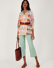 Print Shirred Blouse in LENZING™ ECOVERO™, Ivory (IVORY), large