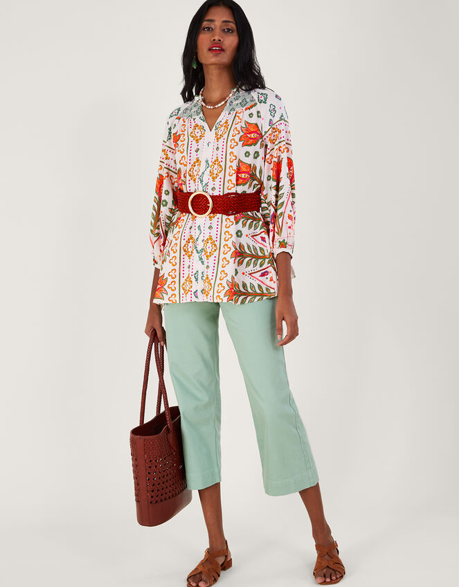 Print Shirred Blouse in LENZING™ ECOVERO™, Ivory (IVORY), large