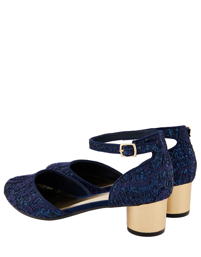 Glitter Lace Two-Part Heels, Blue (NAVY), large