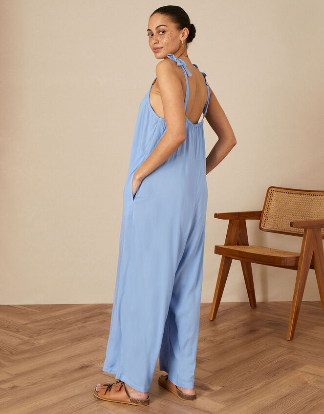 D-Ring Wide Leg Plain Jumpsuit, Blue (BLUE), large