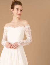 Cecily Bridal Bardot Lace Maxi Dress, Ivory (IVORY), large