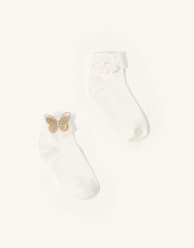 Butterfly and Flower Socks Set of Two, Multi (MULTI), large