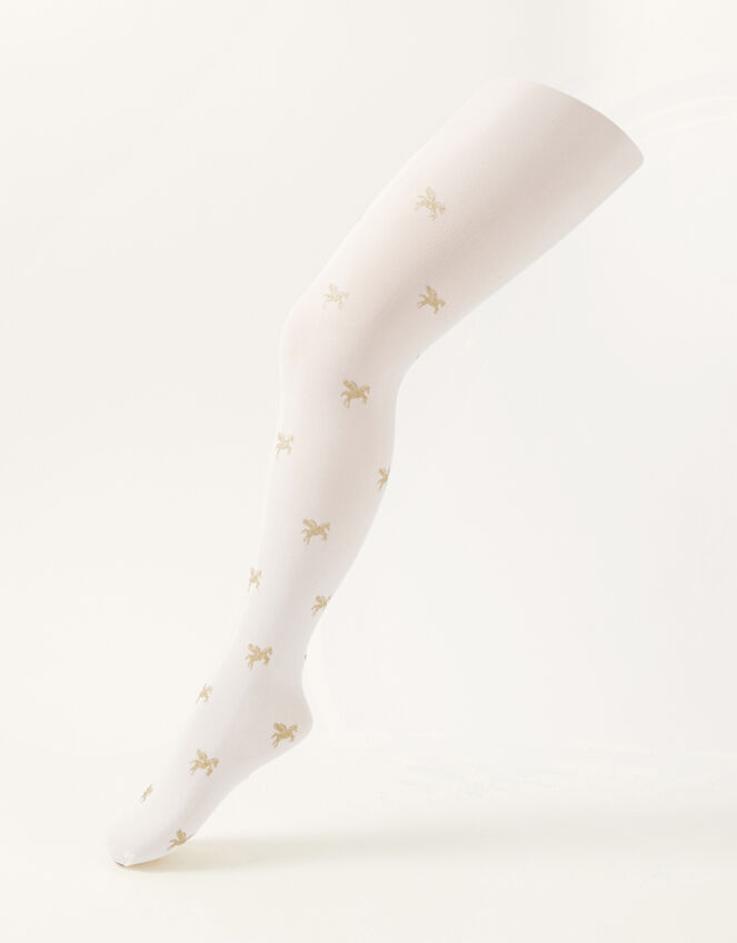 Glitter Unicorn Tights Ivory, Girls' Tights & Socks