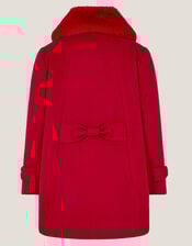 Faux Fur Collar Bow Coat, Red (RED), large