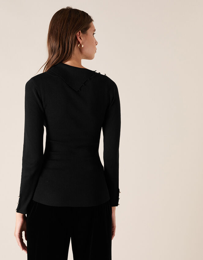 Split Neck Knit Jumper with Buttons, Black (BLACK), large