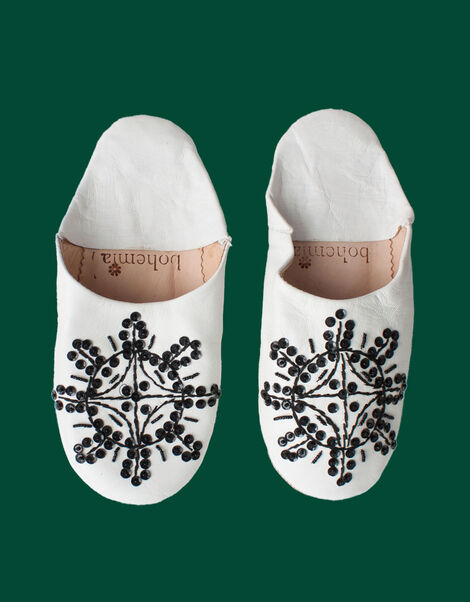 Bohemia Design Sequin Slippers, White (WHITE), large
