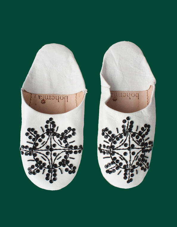 Bohemia Design Sequin Slippers, White (WHITE), large