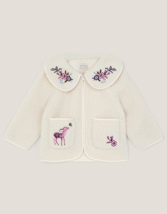 Baby Embroidered Faux Shearling Fleece Jacket, Cream (CREAM), large