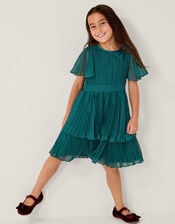 Alicia Pleated Tiered Dress, Teal (TEAL), large