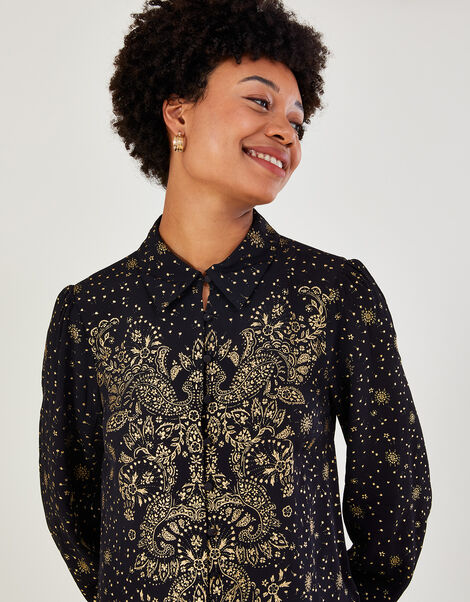Libra Foil Placement Shirt in Sustainable Viscose  Black, Black (BLACK), large