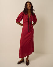 Tiana Collared Floral Jacquard Midi Dress, Red (BURGUNDY), large
