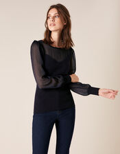 Woven Sleeve Jumper with Sustainable Viscose, Blue (NAVY), large