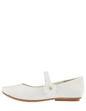 Tiana Shimmer Lace Corsage Ballerina Flats, Ivory (IVORY), large