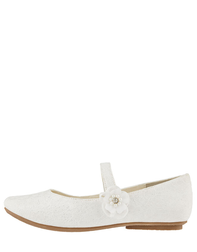 Tiana Shimmer Lace Corsage Ballerina Flats, Ivory (IVORY), large