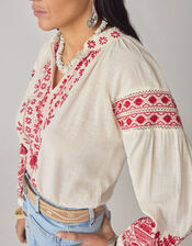 Maison Hotel Antonella Floral Embroidered Blouse, Red (RED), large